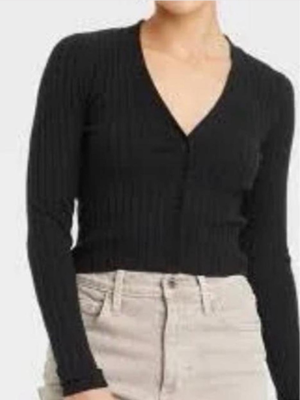 Black Ribbed Button Cardigan - Picture 7 of 7